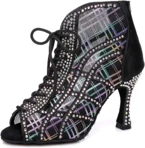 Minishion Dancing Boots Women Latin Ballroom Ankle Dance Shoes Sommer Evening Wedding Party Heeded Sandals
