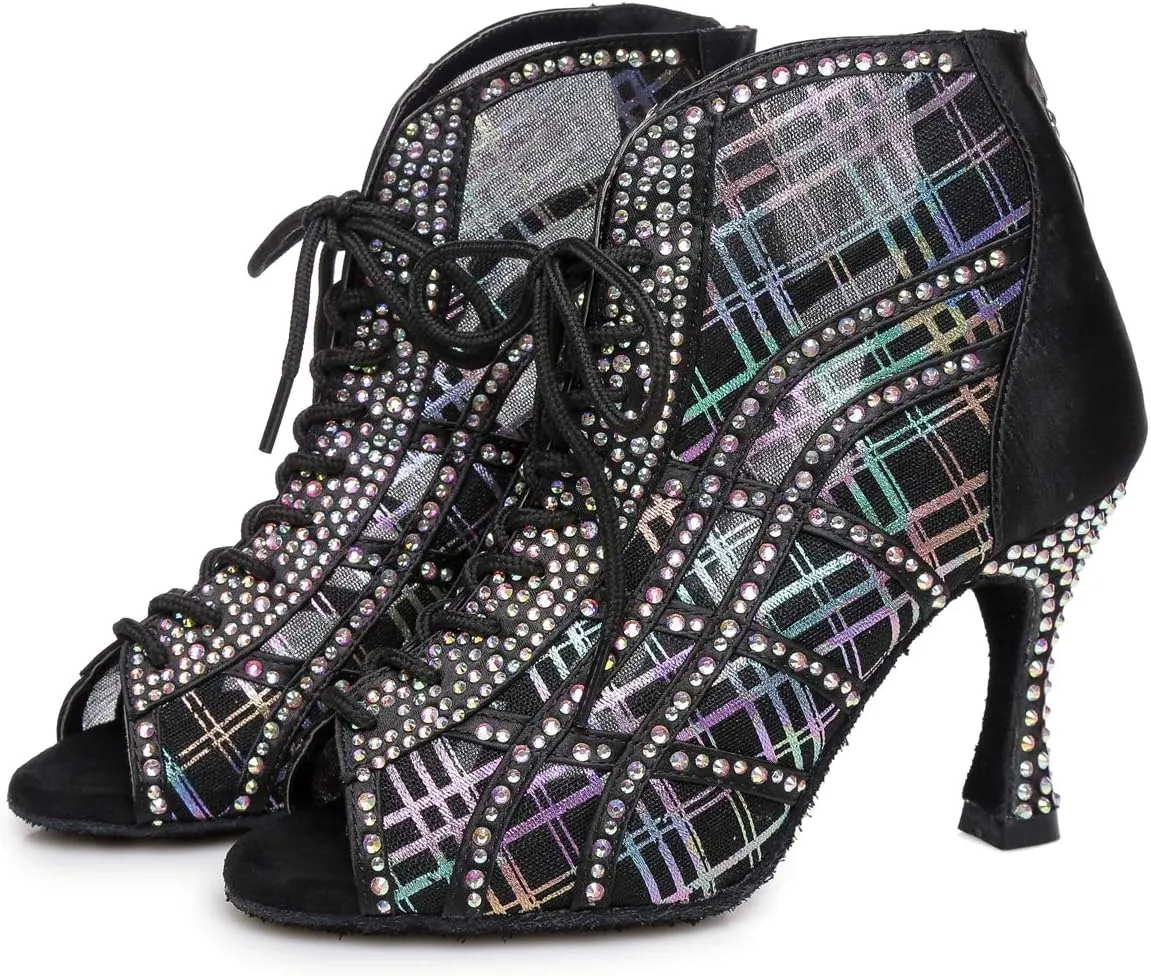 Minishion Dancing Boots Women Latin Ballroom Ankle Dance Shoes Sommer Evening Wedding Party Heeded Sandals