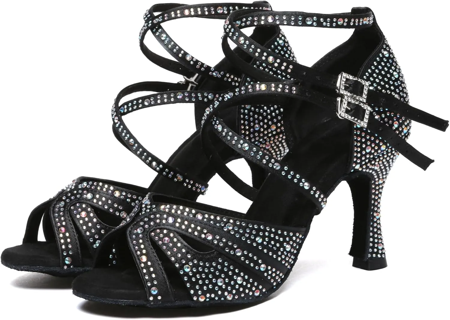 Minishion Dancing Heels for Women with Rhinestones Ankle Strap Wedding Formal Sandals Shoes