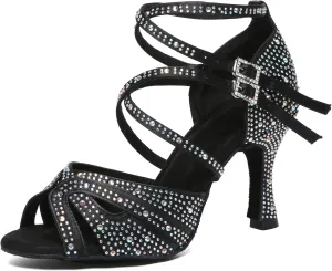 Minishion Dancing Heels for Women with Rhinestones Ankle Strap Wedding Formal Sandals Shoes