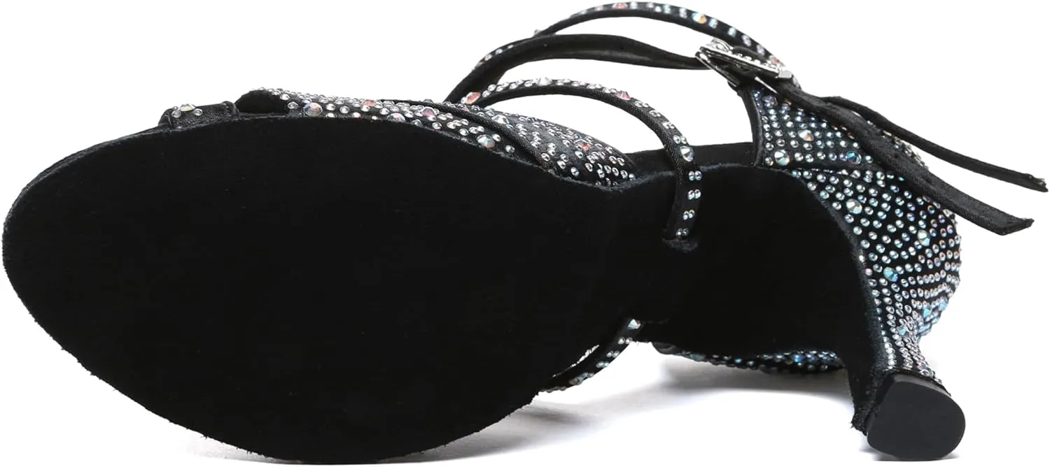 Minishion Dancing Heels for Women with Rhinestones Ankle Strap Wedding Formal Sandals Shoes