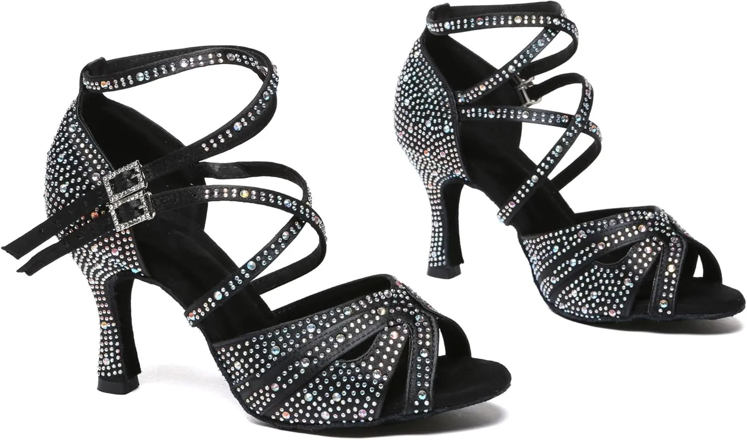 Minishion Dancing Heels for Women with Rhinestones Ankle Strap Wedding Formal Sandals Shoes