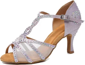 Minishion Latin Salsa Dance Shoes for Women Rhinestones Pattern Wedding Evening Sandals