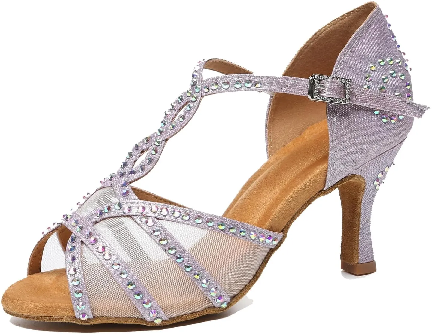 Minishion Latin Salsa Dance Shoes for Women Rhinestones Pattern Wedding Evening Sandals