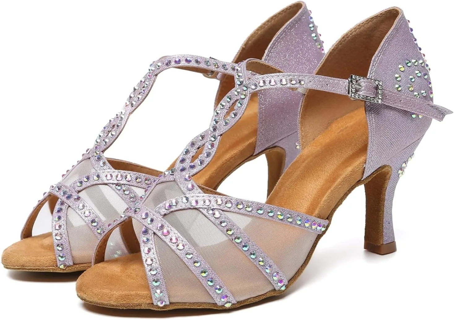 Minishion Latin Salsa Dance Shoes for Women Rhinestones Pattern Wedding Evening Sandals