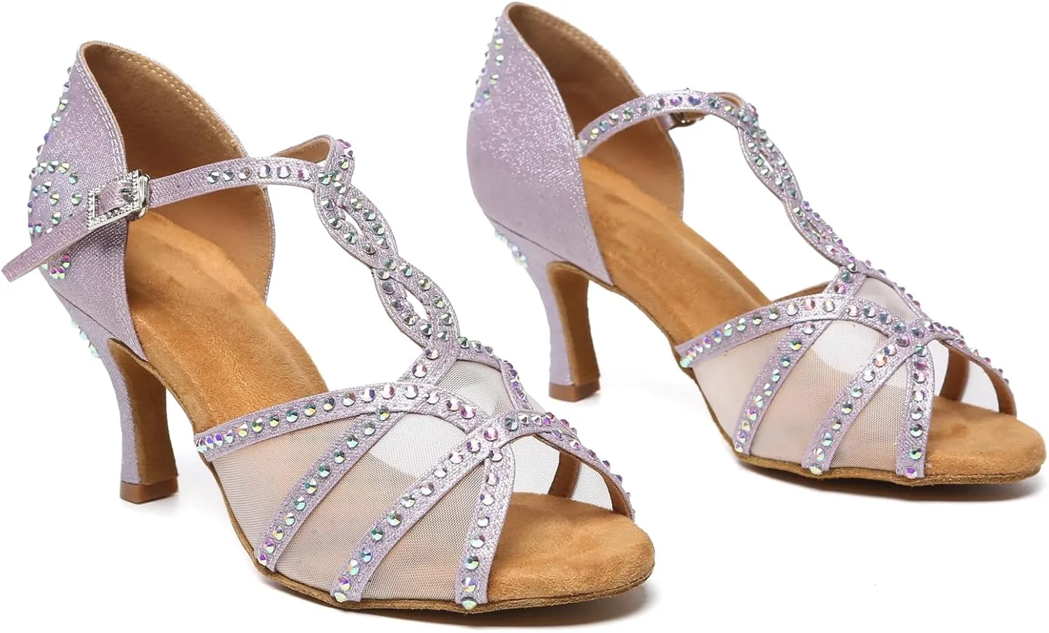 Minishion Latin Salsa Dance Shoes for Women Rhinestones Pattern Wedding Evening Sandals