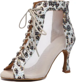 Minishion Sexy Dancing Shoes for Women Peep Toe Evening Prom Ankle Booties