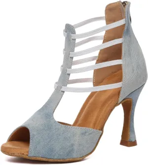 Minishion Women Ballroom Dancing Shoes Peep Toe Evening Party Ankle Sandal Booties