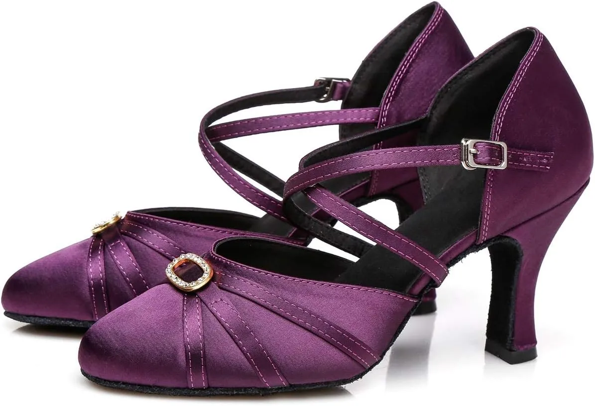 Minishion Women's Closed Toe Dance Heels Comfortable Ballroom Dancing Pumps