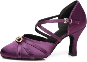 Minishion Women's Closed Toe Dance Heels Comfortable Ballroom Dancing Pumps