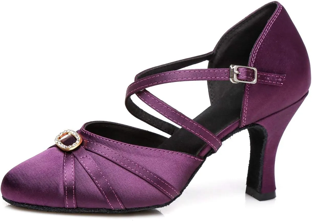 Minishion Women's Closed Toe Dance Heels Comfortable Ballroom Dancing Pumps