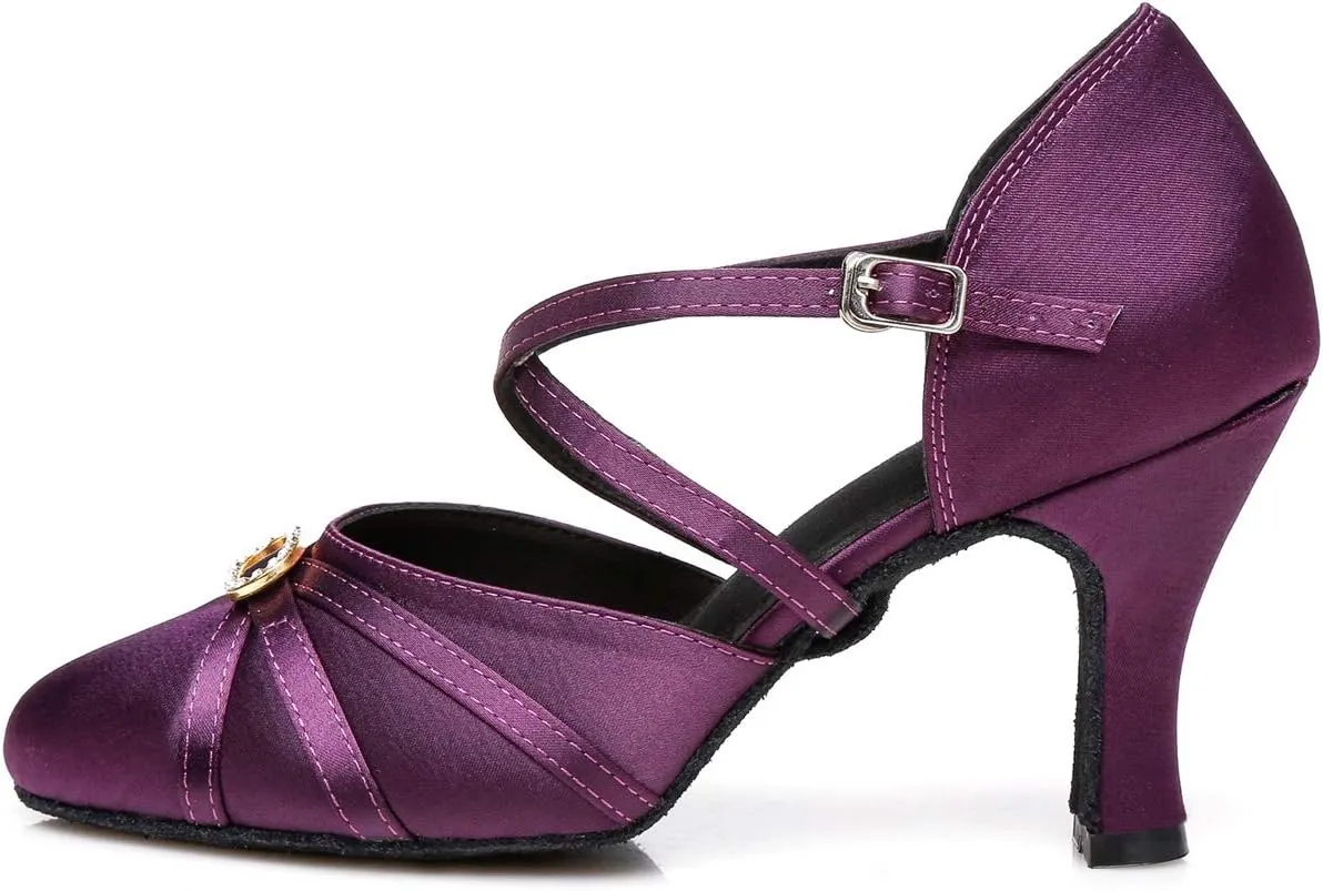 Minishion Women's Closed Toe Dance Heels Comfortable Ballroom Dancing Pumps