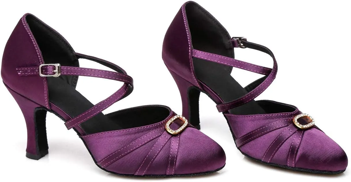 Minishion Women's Closed Toe Dance Heels Comfortable Ballroom Dancing Pumps