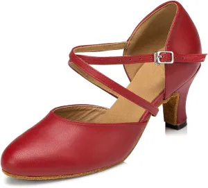 Minishion Women's Closed Toe Dance Shoes Ankle Strap Formal Party Evening Pumps