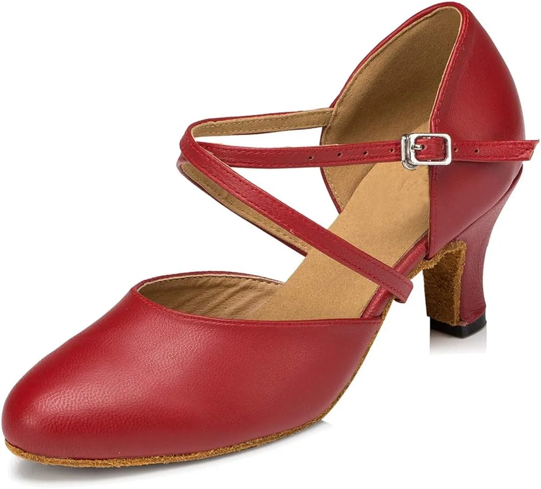 Minishion Women's Closed Toe Dance Shoes Ankle Strap Formal Party Evening Pumps