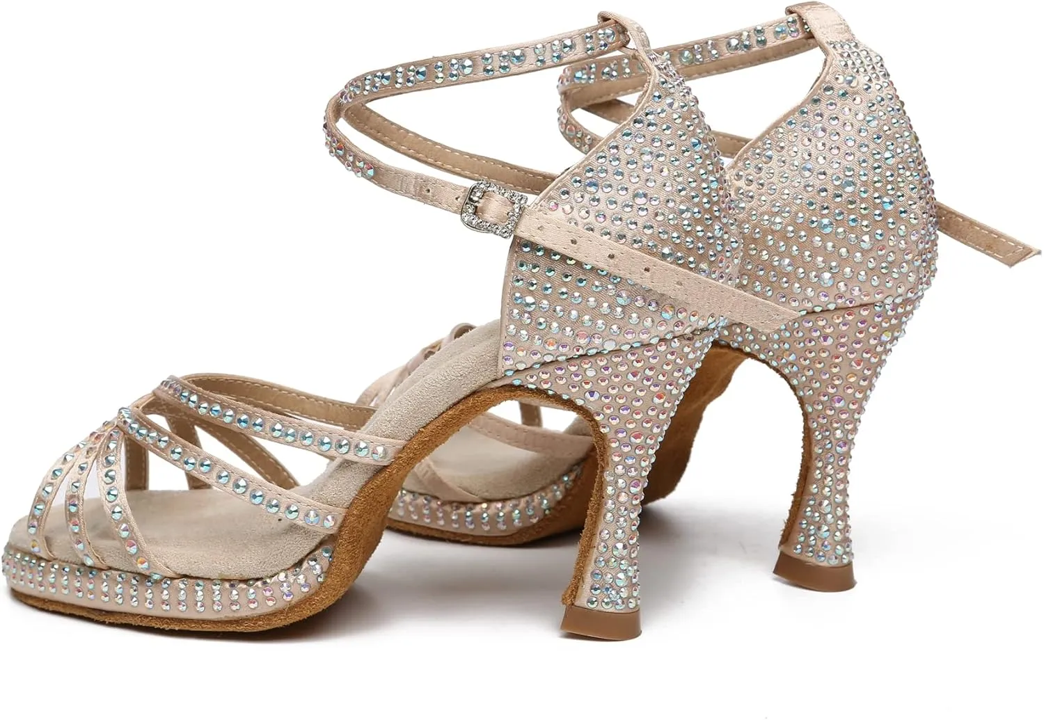 Minishion Women's Dance Heel Platform Toe Rhinestone Dancing Shoes L458