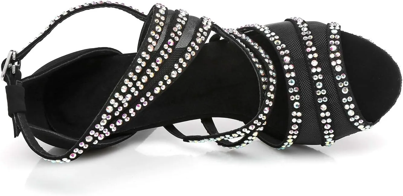 Minishion Women's Latin Salsa Ankle Wrap Ballroom Dance Shoes Evening Sandals QJ7036