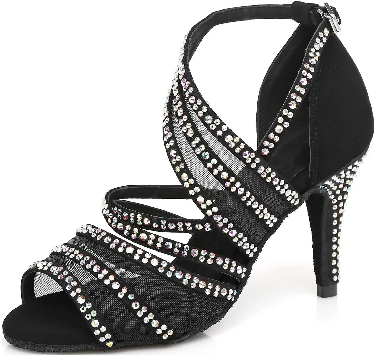 Minishion Women's Latin Salsa Ankle Wrap Ballroom Dance Shoes Evening Sandals QJ7036
