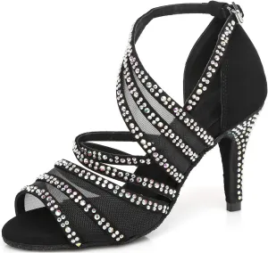 Minishion Women's Latin Salsa Ankle Wrap Ballroom Dance Shoes Evening Sandals QJ7036