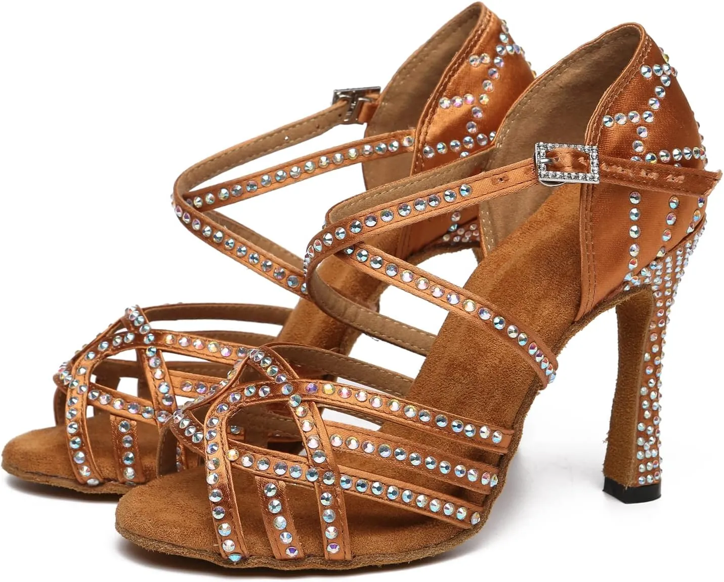 Minishion Women's Sparkling Crystals Ankle Strap Dance Shoes Wedding Prom Sandals