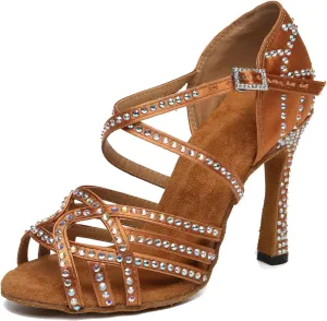Minishion Women's Sparkling Crystals Ankle Strap Dance Shoes Wedding Prom Sandals