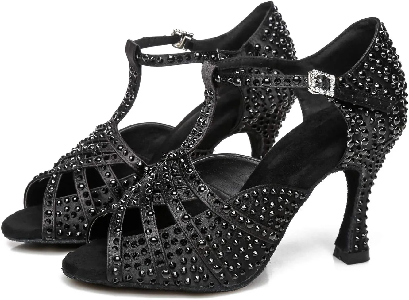 Minishion Women's T-Strap Crystals Bead Dance Shoes Wedding Sandals L431