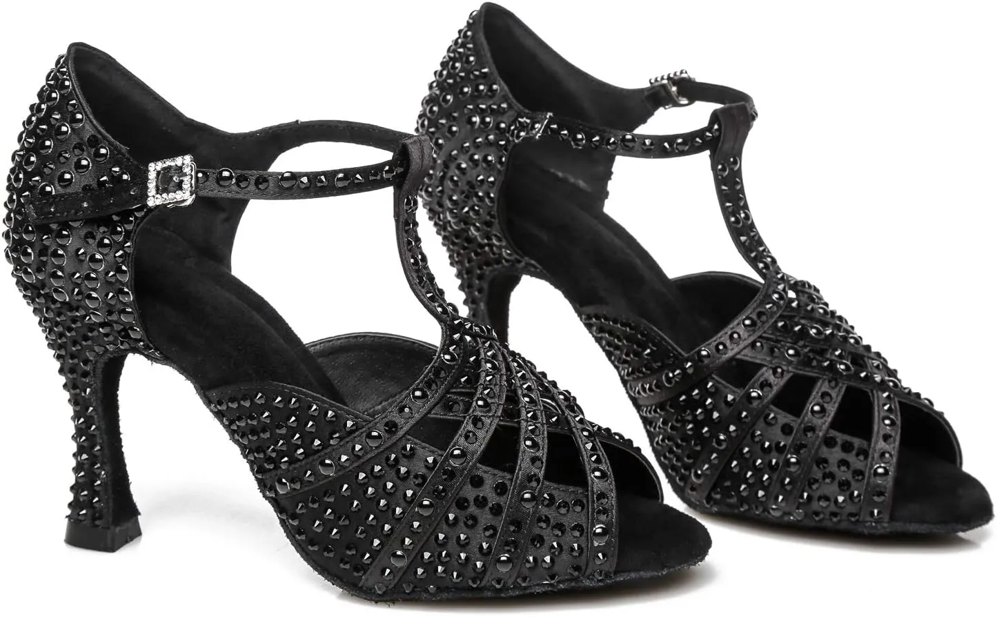 Minishion Women's T-Strap Crystals Bead Dance Shoes Wedding Sandals L431