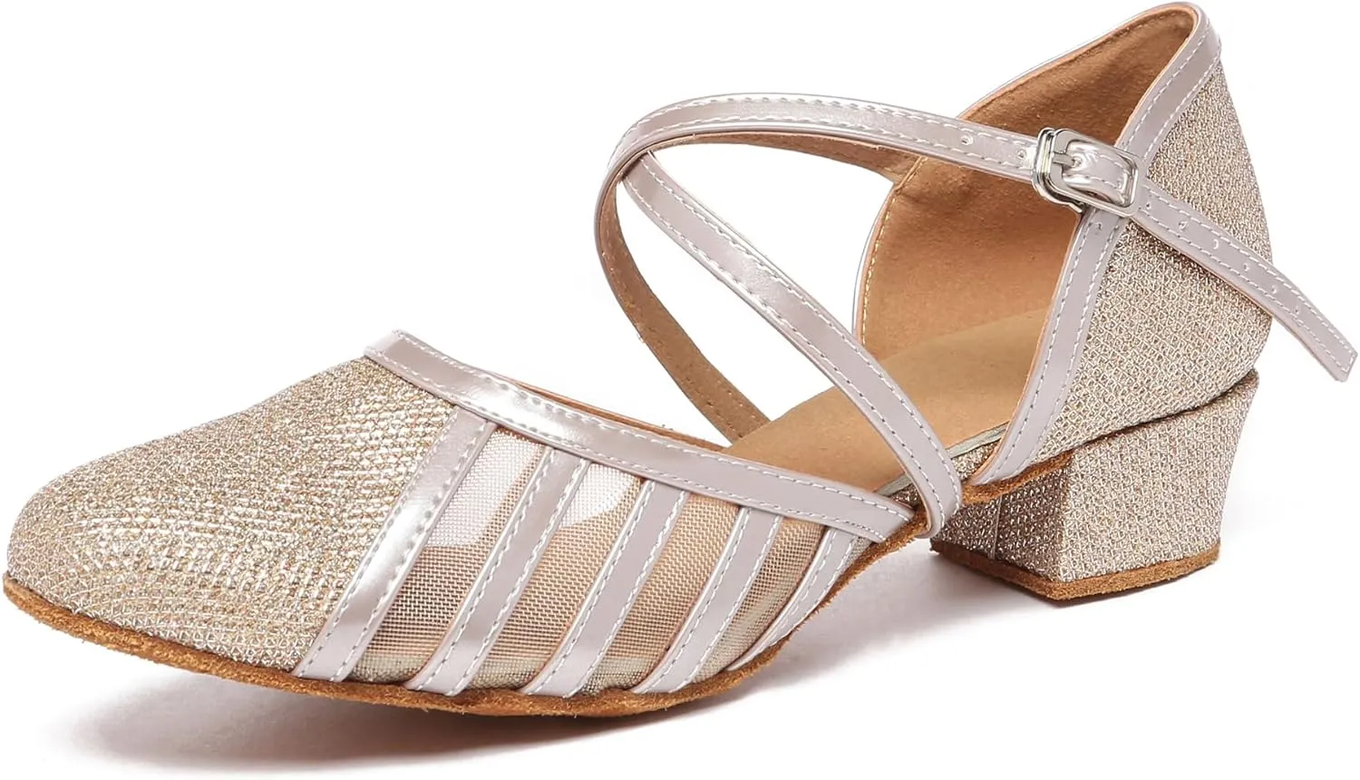 Minishion Women's T-Strap Dance Heels Glitter Salsa Ballroom Shoes Wedding Party Pumps