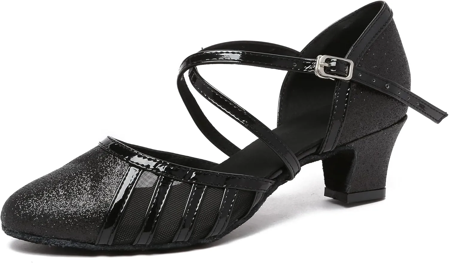 Minishion Women's T-Strap Dance Heels Glitter Salsa Ballroom Shoes Wedding Party Pumps