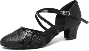 Minishion Women's T-Strap Dance Heels Glitter Salsa Ballroom Shoes Wedding Party Pumps