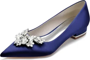 Minishion Womens Wedding Flats Bride Slip on Rhinestones Bows Evening Formal Pumps Shoes BR183
