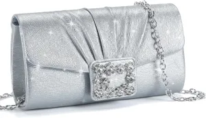 Missnine Evening Bag Pleated PU Leather Clutch Purse for Women Elegant Formal Wedding Handbag Sparkling Party Prom Purse