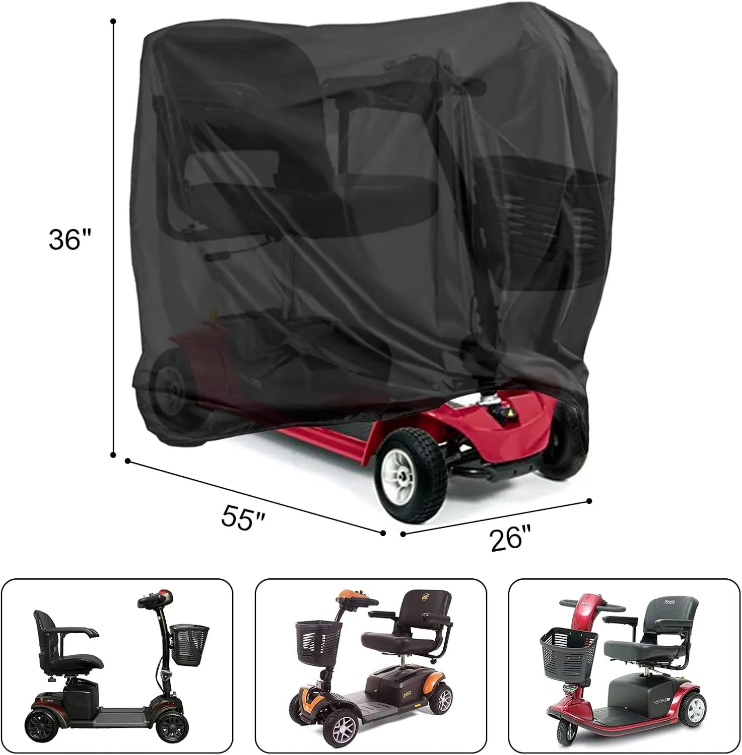 Mobility Scooter Cover - Waterproof, Heavy Duty All-Weather Protection - 55 x 26 x 36 Inch