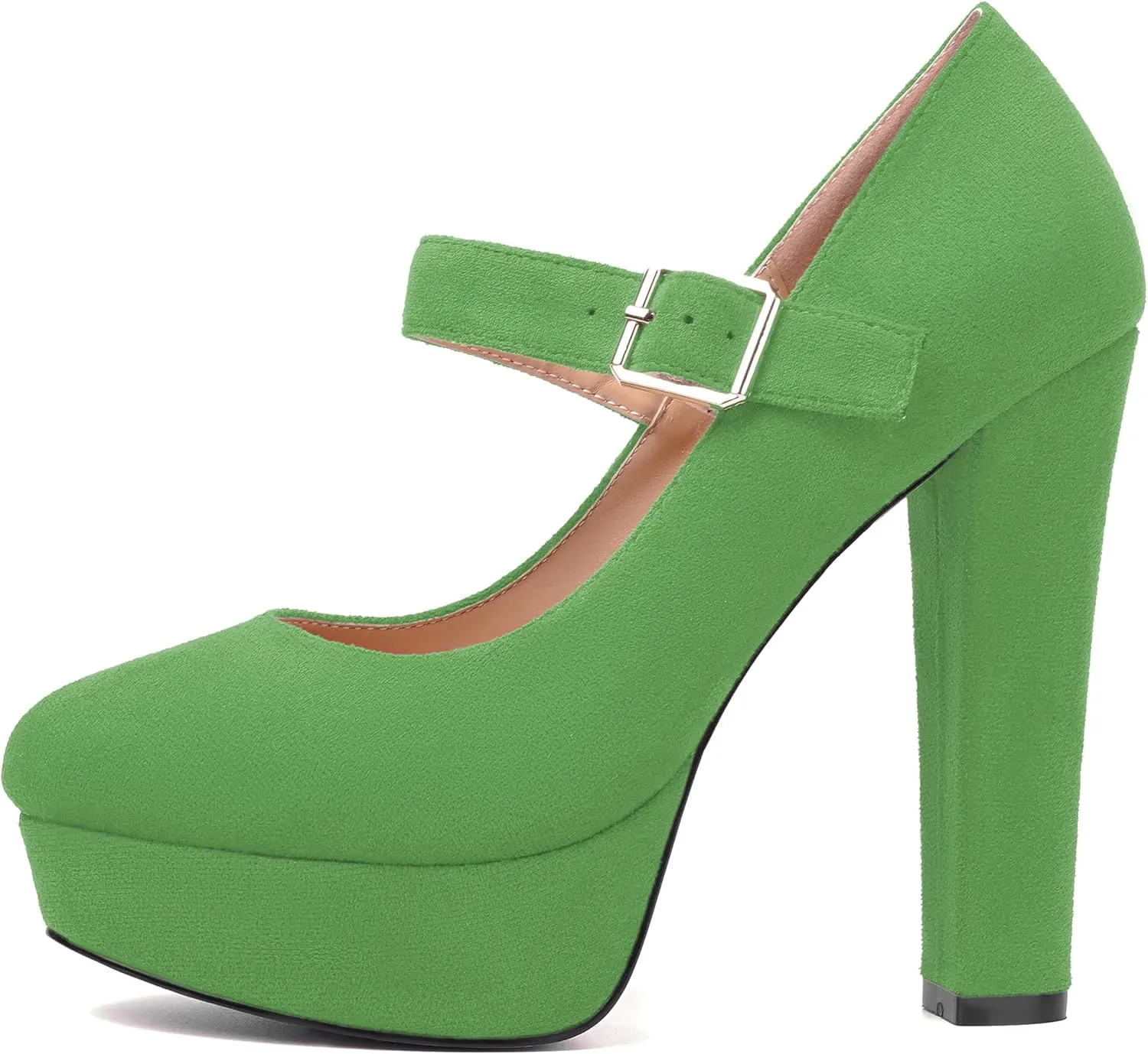 MODENCOCO Womens Fashion Mary Jane Suede Ankle Strap Round Toe Evening Platform Sexy Buckle Block High Heel Pumps Dress Shoes 5 Inch