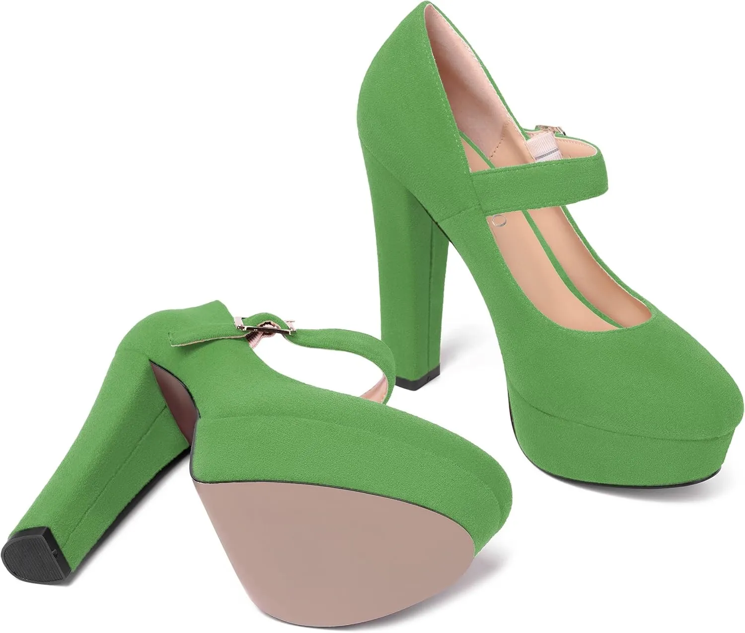 MODENCOCO Womens Fashion Mary Jane Suede Ankle Strap Round Toe Evening Platform Sexy Buckle Block High Heel Pumps Dress Shoes 5 Inch