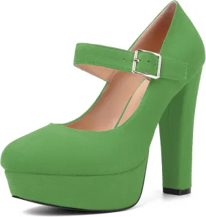 MODENCOCO Womens Fashion Mary Jane Suede Ankle Strap Round Toe Evening Platform Sexy Buckle Block High Heel Pumps Dress Shoes 5 Inch