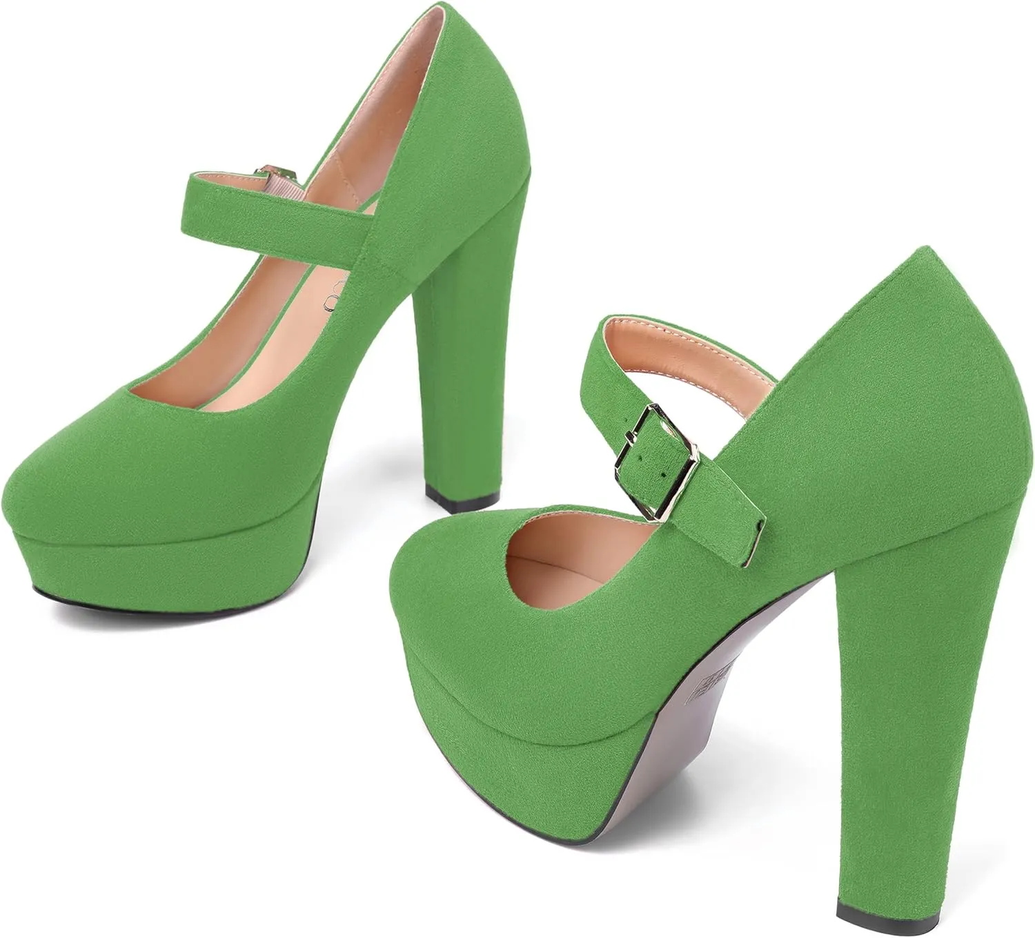 MODENCOCO Womens Fashion Mary Jane Suede Ankle Strap Round Toe Evening Platform Sexy Buckle Block High Heel Pumps Dress Shoes 5 Inch