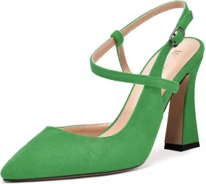 MODENCOCO Womens Fashion Night Club Ankle Strap Sexy Suede Buckle Pointed Toe Block High Heel Pumps Shoes 4 Inch