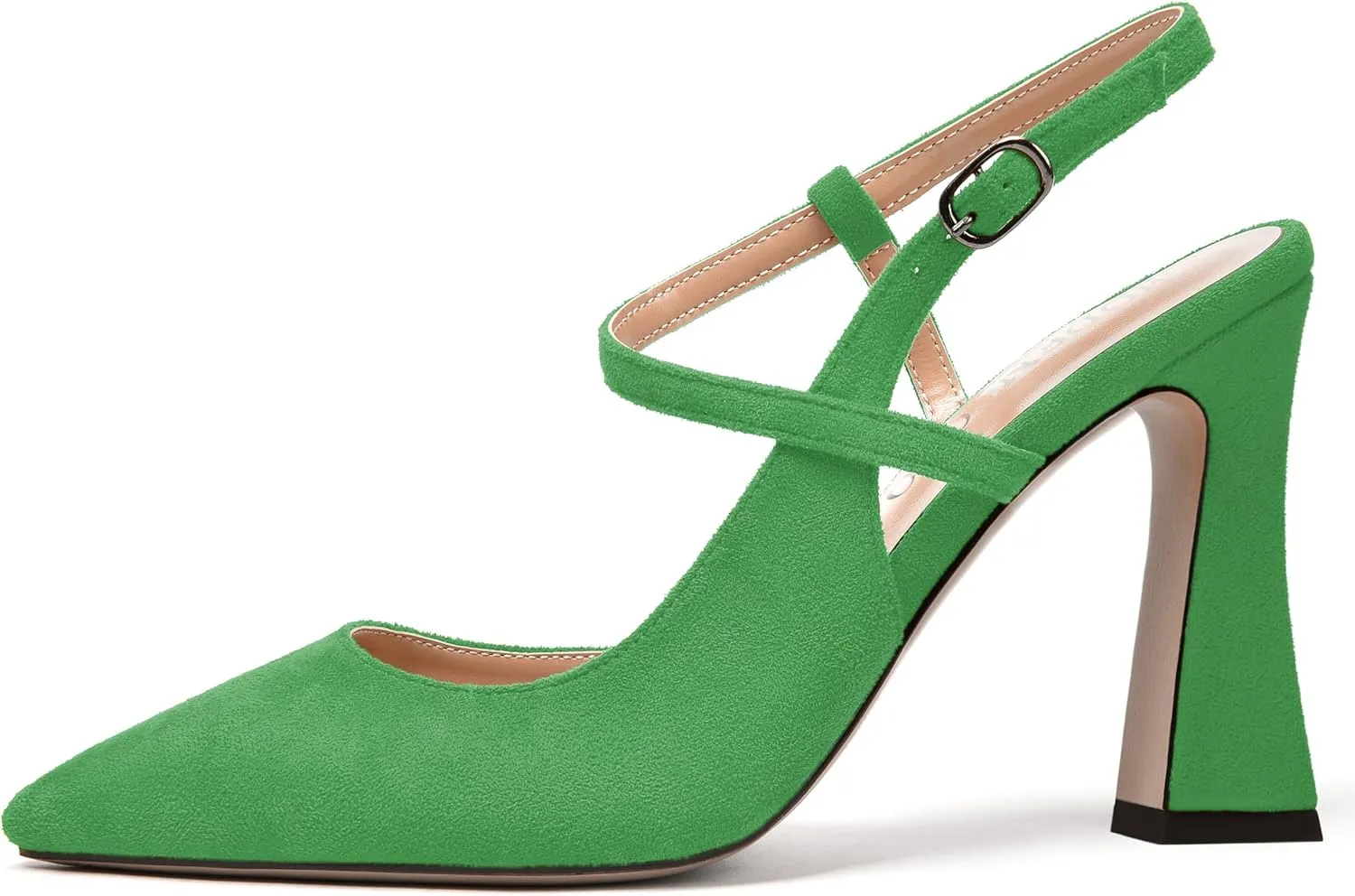 MODENCOCO Womens Fashion Night Club Ankle Strap Sexy Suede Buckle Pointed Toe Block High Heel Pumps Shoes 4 Inch