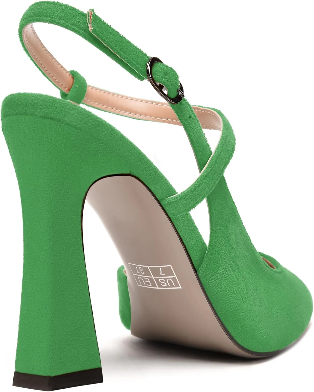 MODENCOCO Womens Fashion Night Club Ankle Strap Sexy Suede Buckle Pointed Toe Block High Heel Pumps Shoes 4 Inch