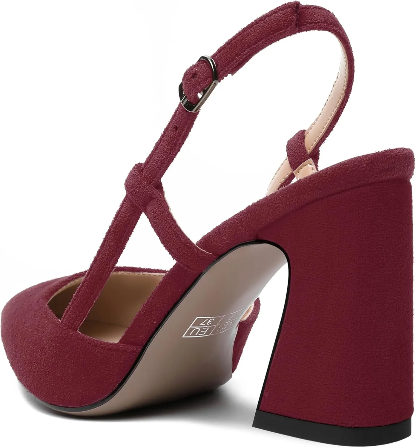 MODENCOCO Womens Slingback Evening Sexy Pointed Toe Suede Fashion Buckle Block High Heel Pumps Shoes 3.3 Inch