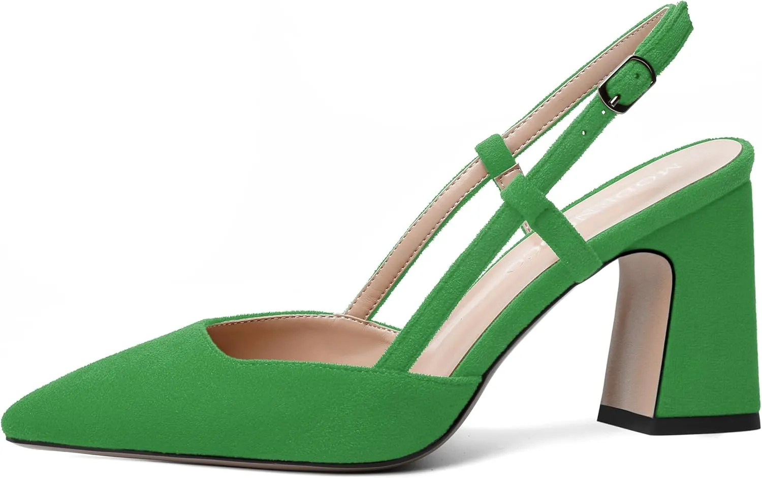 MODENCOCO Womens Slingback Evening Sexy Pointed Toe Suede Fashion Buckle Block High Heel Pumps Shoes 3.3 Inch