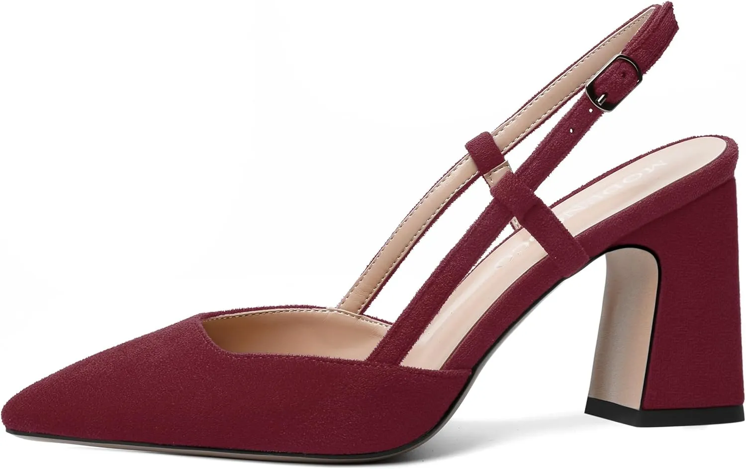 MODENCOCO Womens Slingback Evening Sexy Pointed Toe Suede Fashion Buckle Block High Heel Pumps Shoes 3.3 Inch
