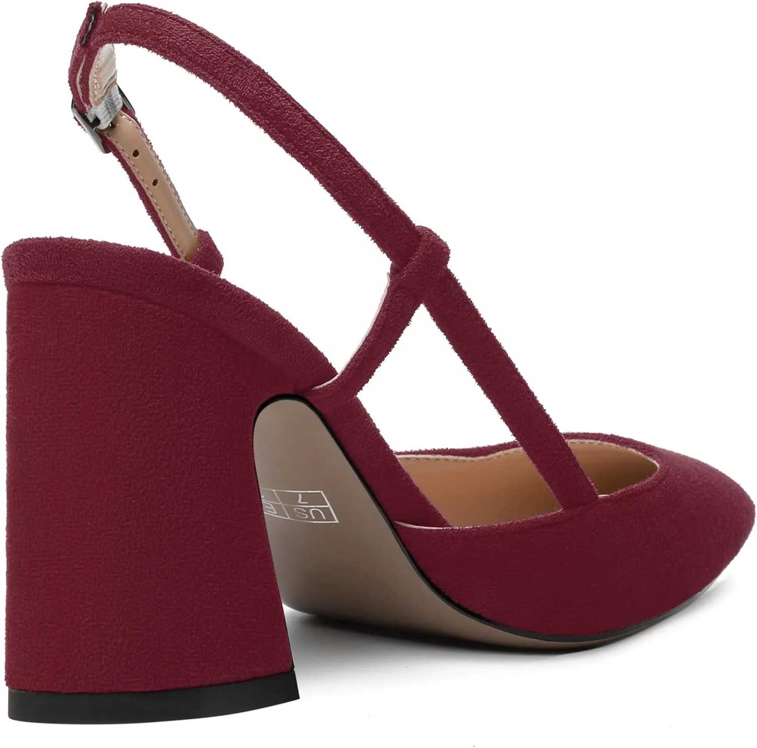 MODENCOCO Womens Slingback Evening Sexy Pointed Toe Suede Fashion Buckle Block High Heel Pumps Shoes 3.3 Inch