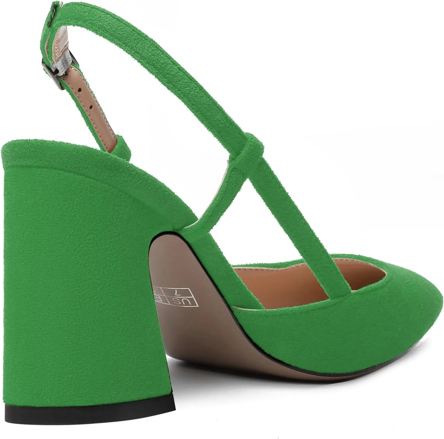 MODENCOCO Womens Slingback Evening Sexy Pointed Toe Suede Fashion Buckle Block High Heel Pumps Shoes 3.3 Inch