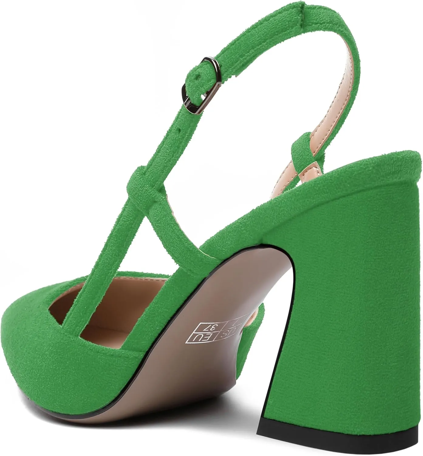 MODENCOCO Womens Slingback Evening Sexy Pointed Toe Suede Fashion Buckle Block High Heel Pumps Shoes 3.3 Inch