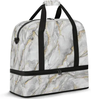Modern Marble Gold Travel Duffel Bags for Women & Men Large Sports Gym Bags Foldie Weekender Overnight Bag Carry On Tote Bag With Shoe Compartment Personal Item Luggage for Travel Sports Gym