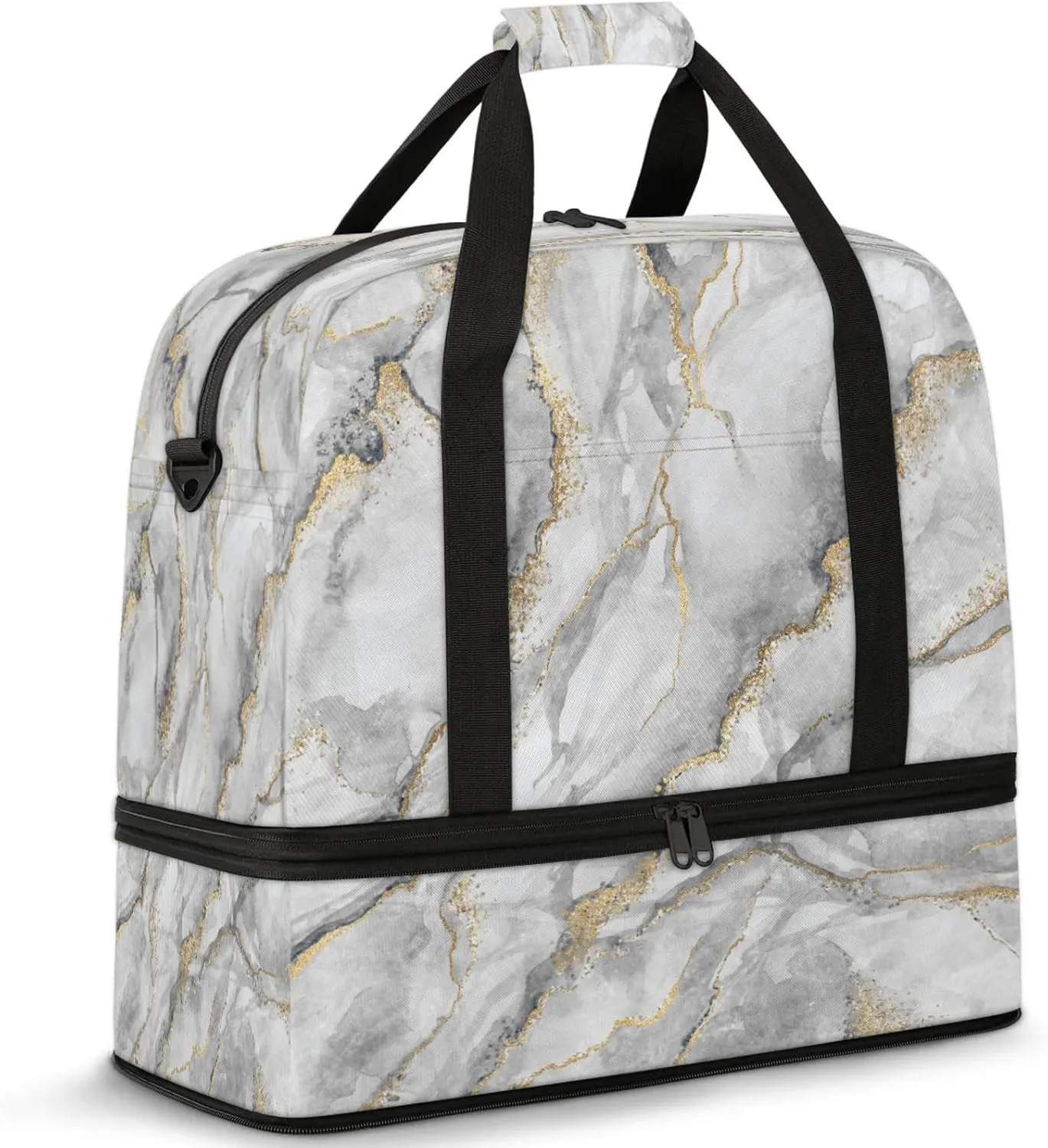 Modern Marble Gold Travel Duffel Bags for Women & Men Large Sports Gym Bags Foldie Weekender Overnight Bag Carry On Tote Bag With Shoe Compartment Personal Item Luggage for Travel Sports Gym