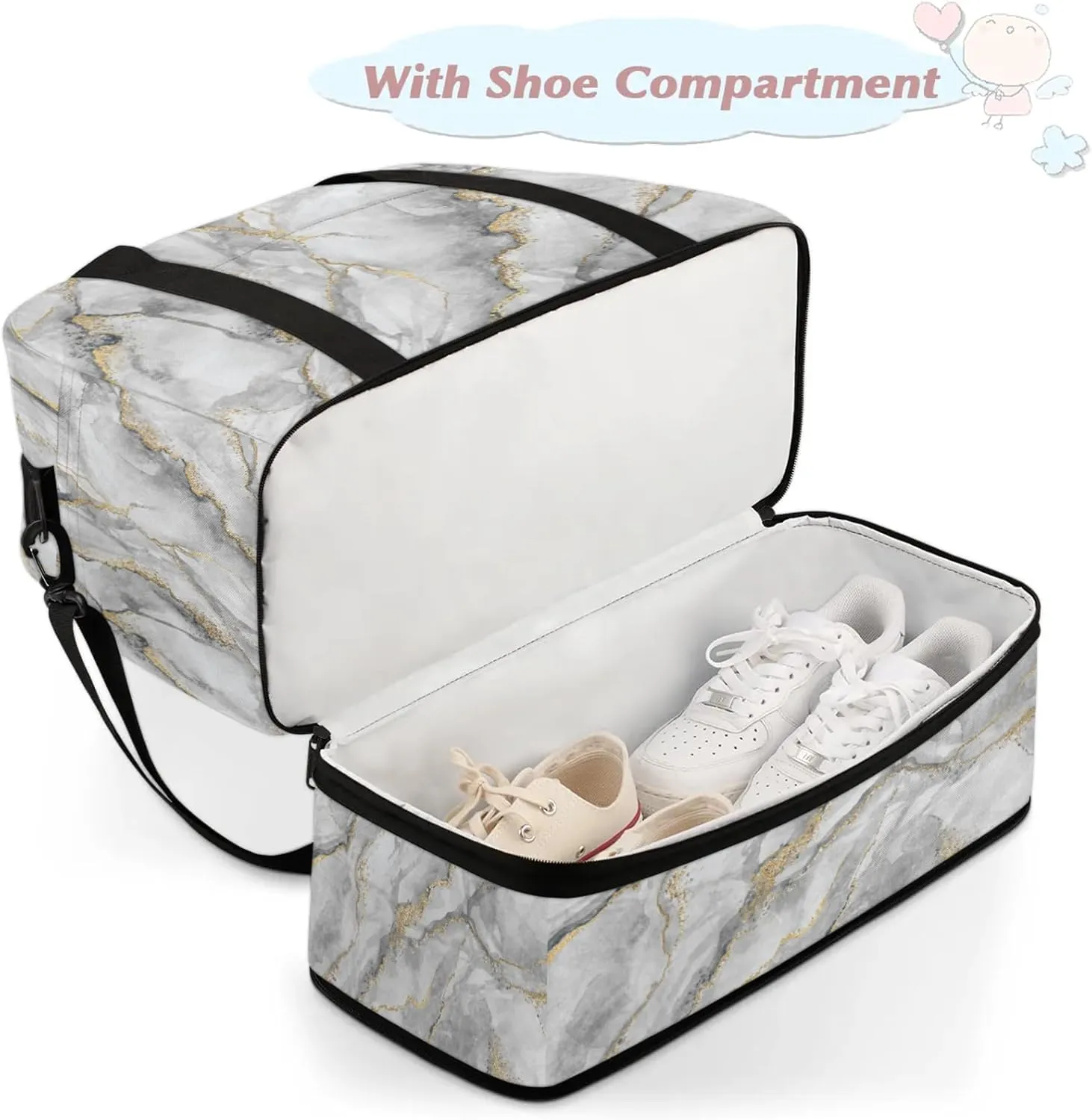 Modern Marble Gold Travel Duffel Bags for Women & Men Large Sports Gym Bags Foldie Weekender Overnight Bag Carry On Tote Bag With Shoe Compartment Personal Item Luggage for Travel Sports Gym