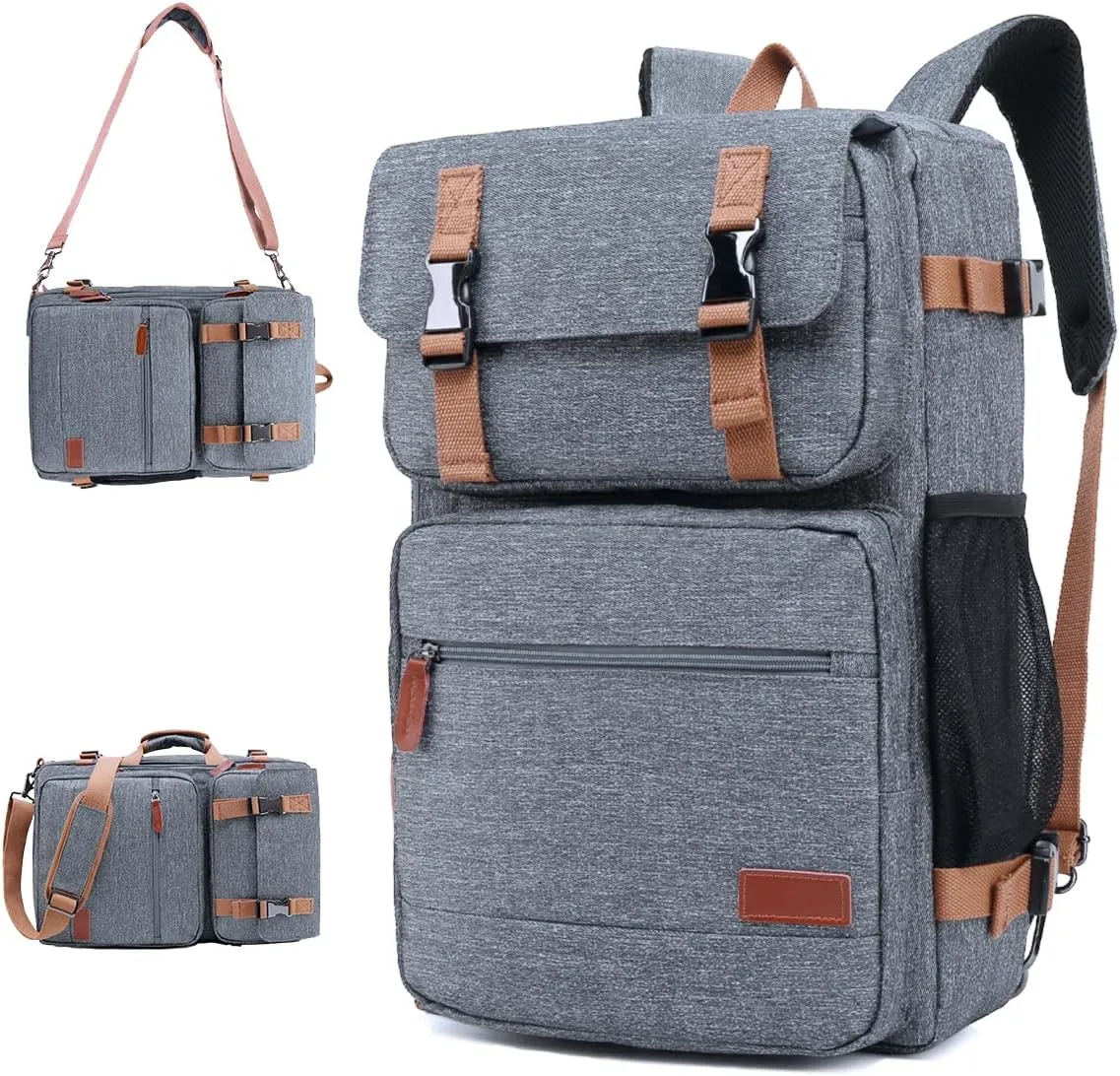 MOLNIA 3 in 1 Laptop Bag for Men, 15.6 Inches Office Laptop Work Bags, Computer Bags for Laptops for Men Women, Business Backpack, Briefcases Messenger Crossbody Shoulder Bag for Men, Gray